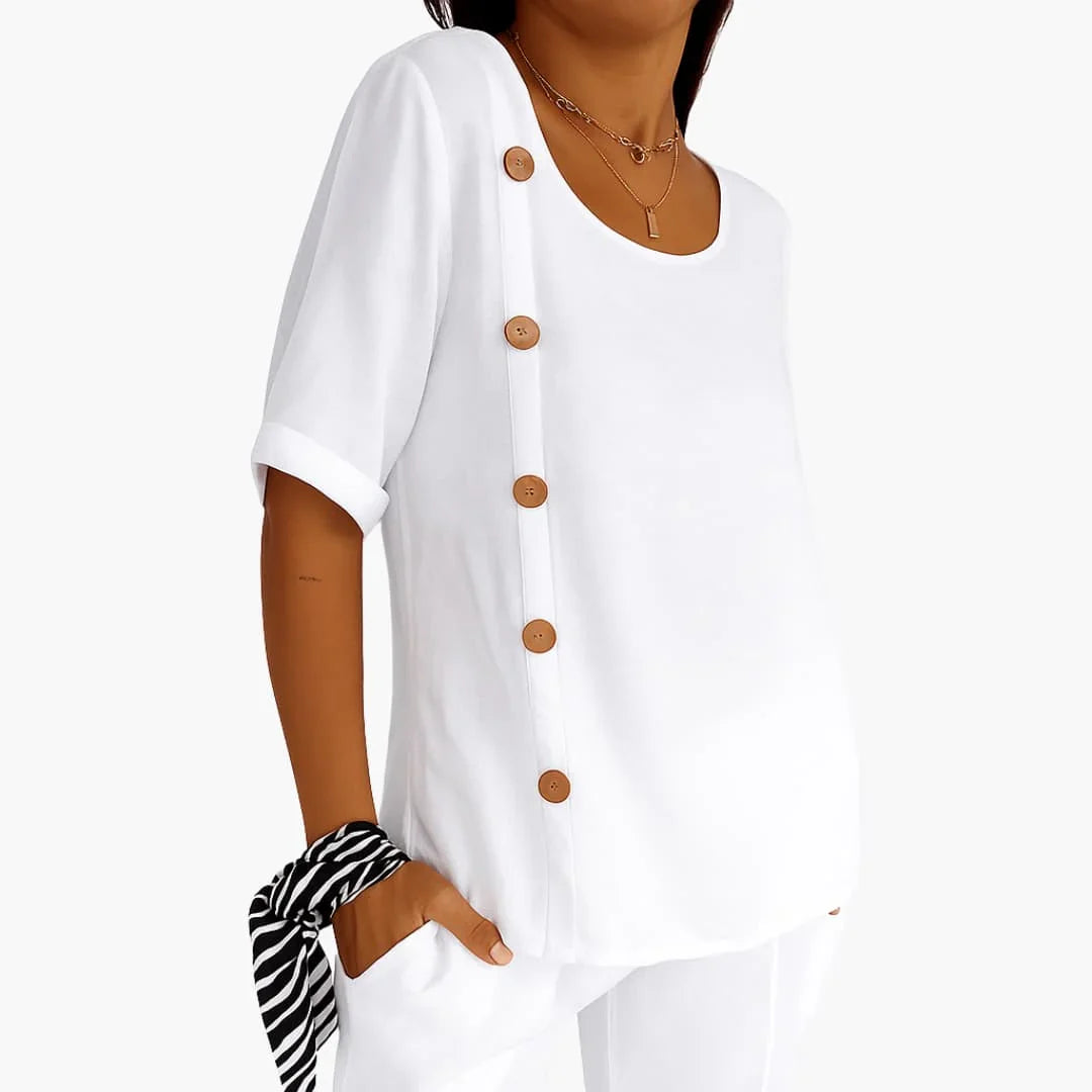 Women's Short Sleeve Blouse with Side Buttons
