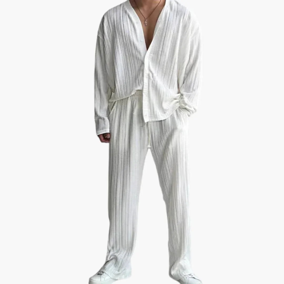 Bavane | Men's Pleated Structure Set with Long Sleeve Shirt and Pants