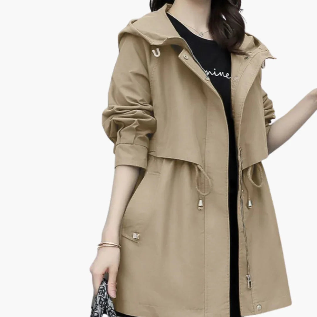Womens Trench Coat with Hood and Adjustable Waist