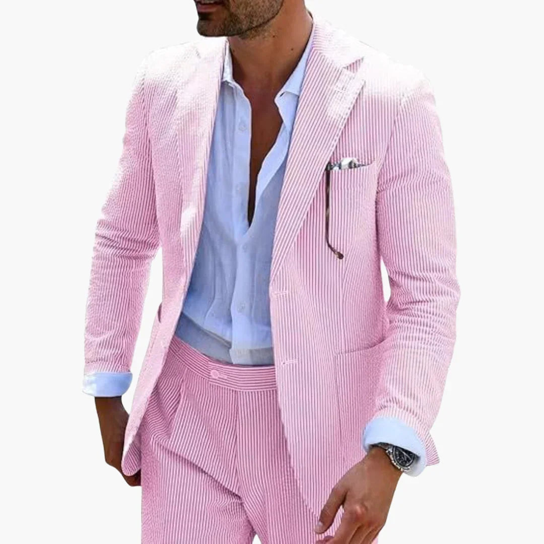 Men's Summer Suit Two-Piece with Pinstripes and Slim Fit