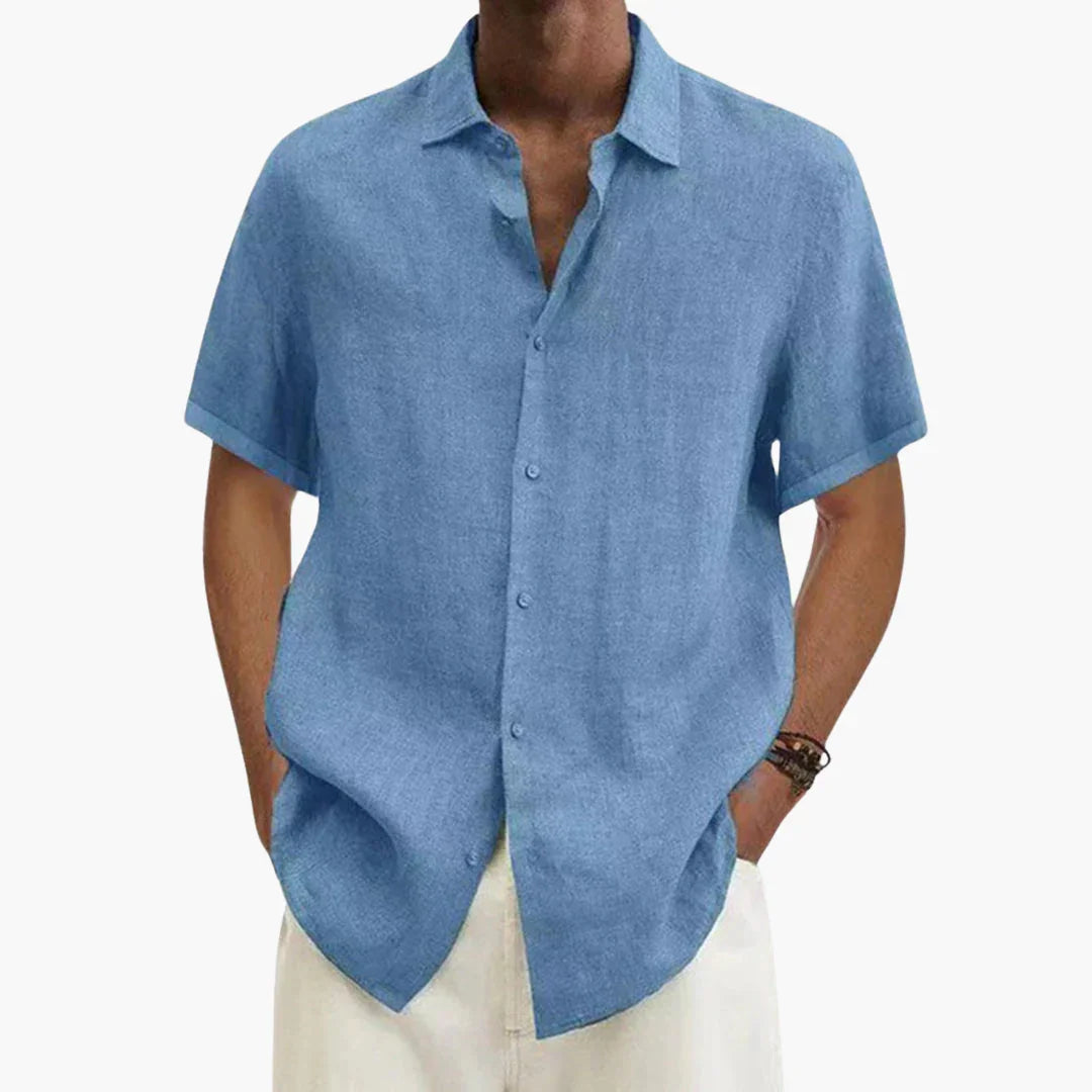 Men's Short Sleeve Shirt  Linen Button-Up Shirt for Summer