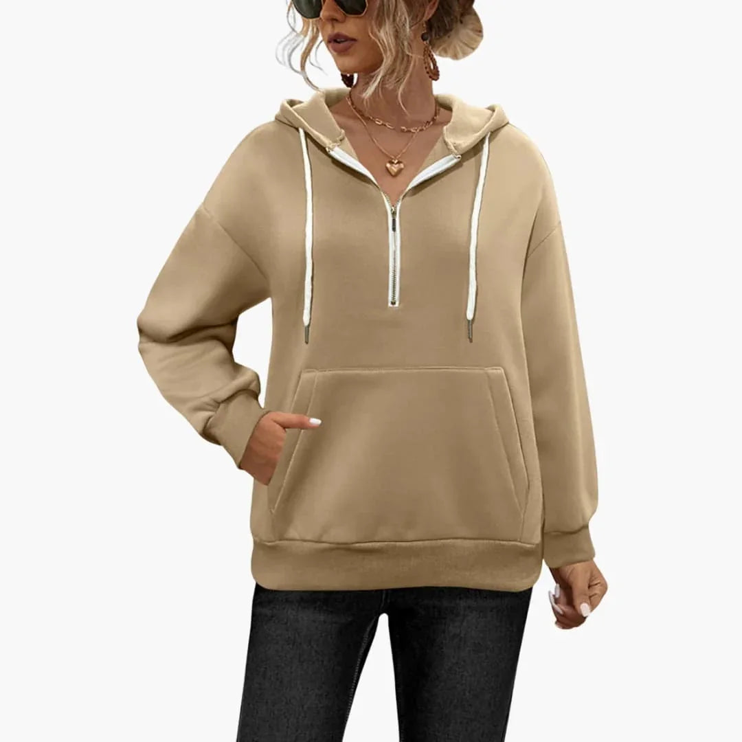 Women's Hoodie with Half-Zipper and Kangaroo Pocket