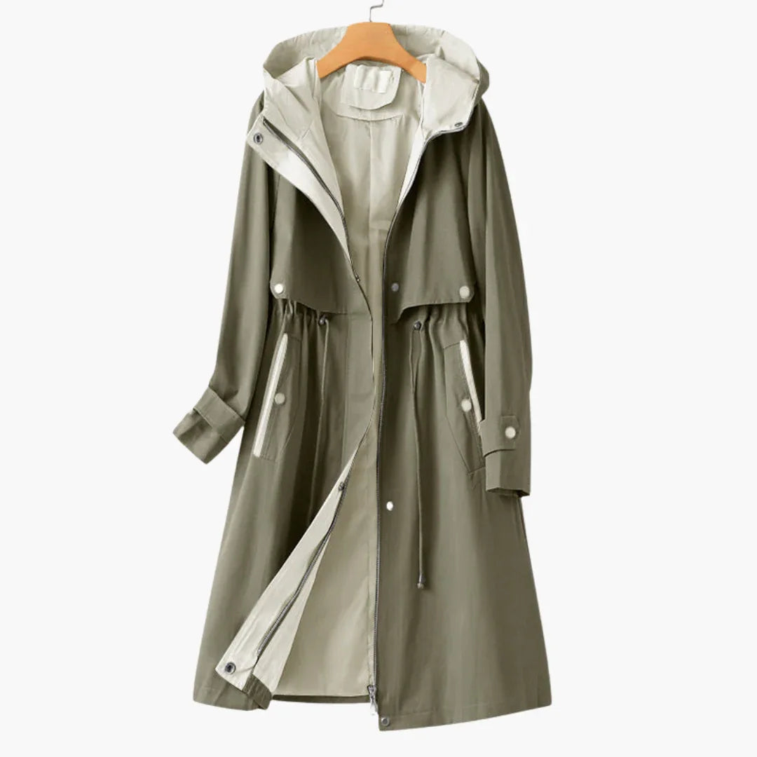 Bavane | Women's Trench Coat with Hood and Zipper