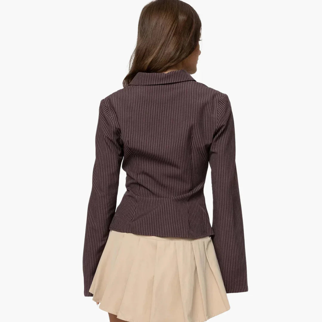 Striped Blouse for Women with Bell Sleeves and Skirt