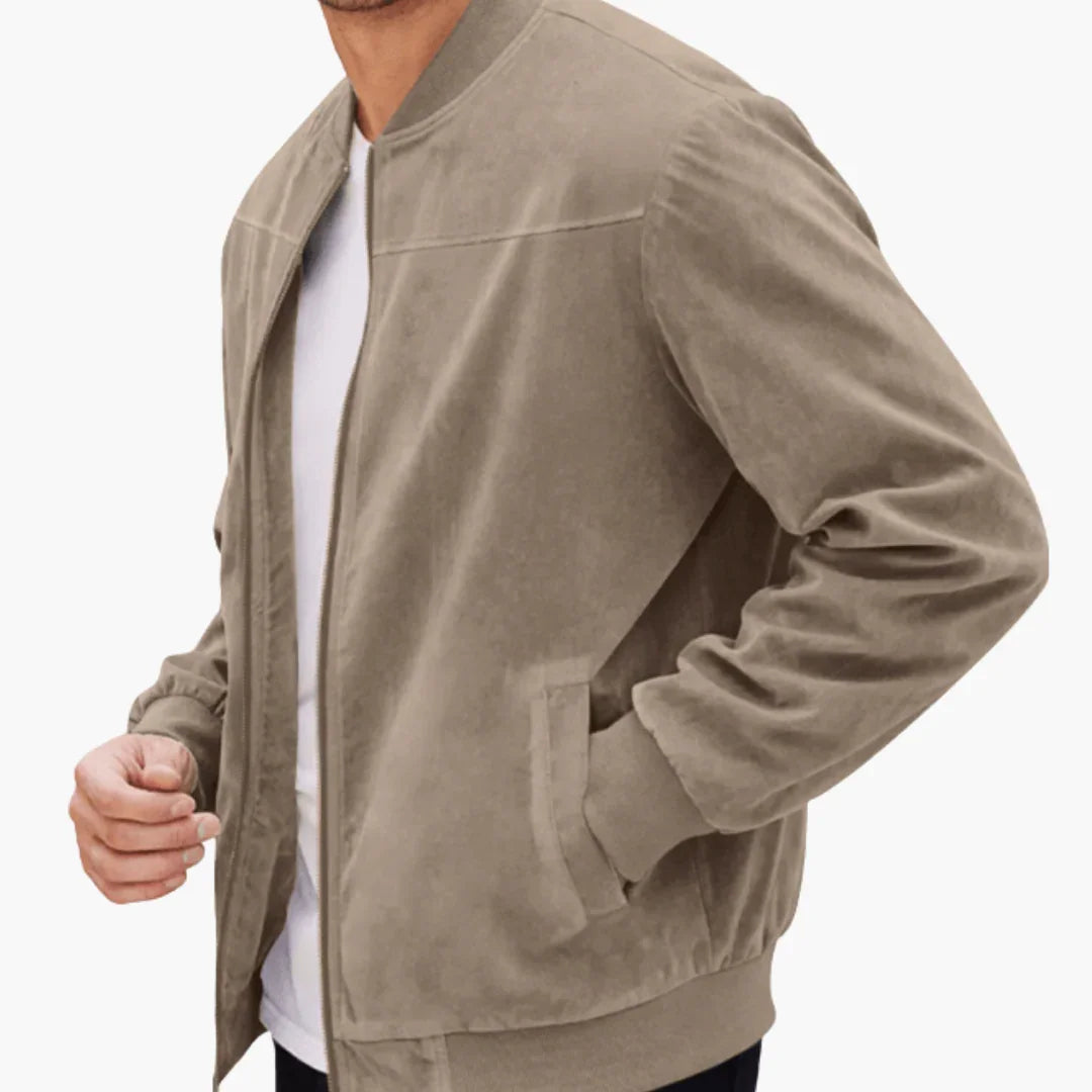 Men's Bomber Jacket with Zipper and Side Pockets
