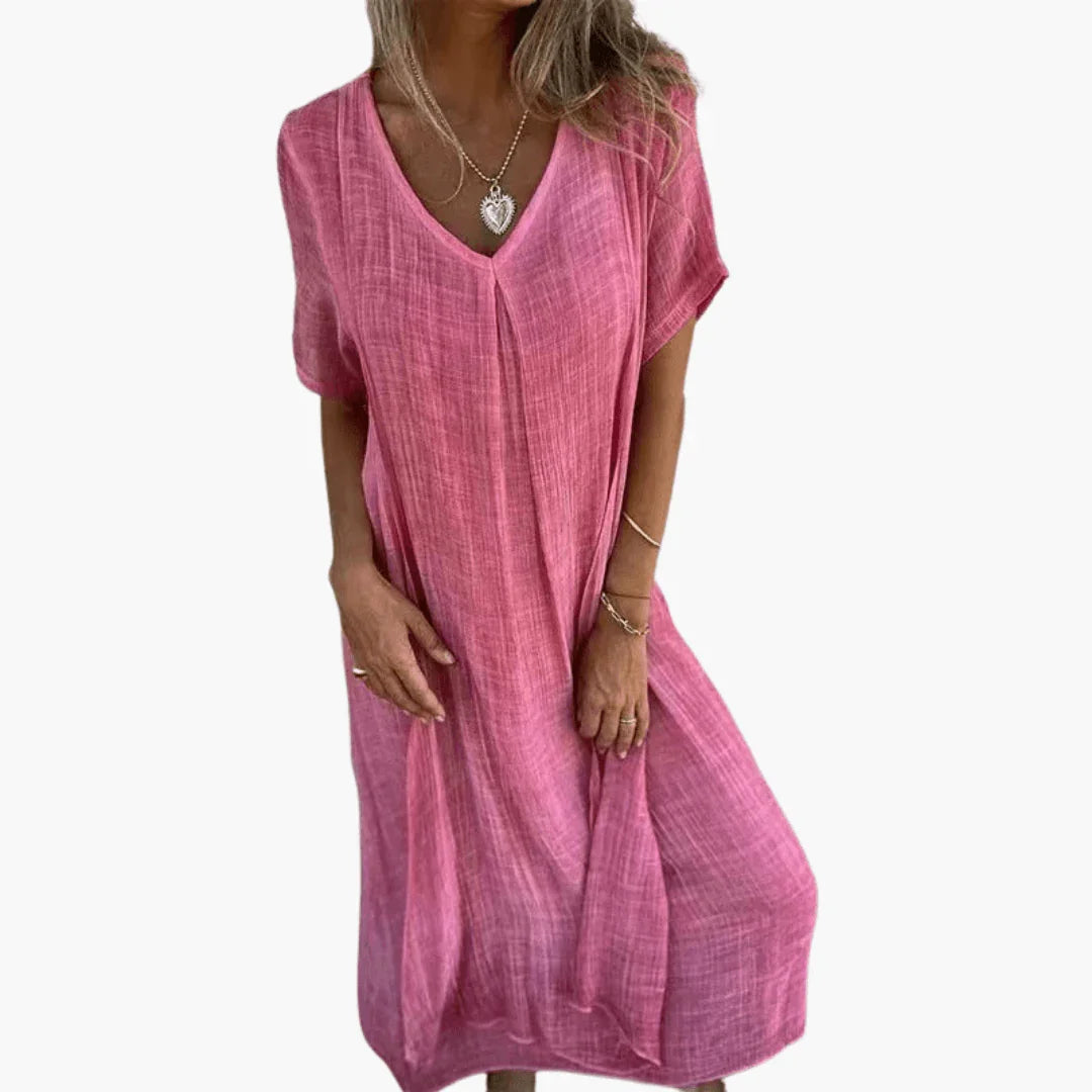 Women's V-Neck Summer Dress - Loose and Comfortable