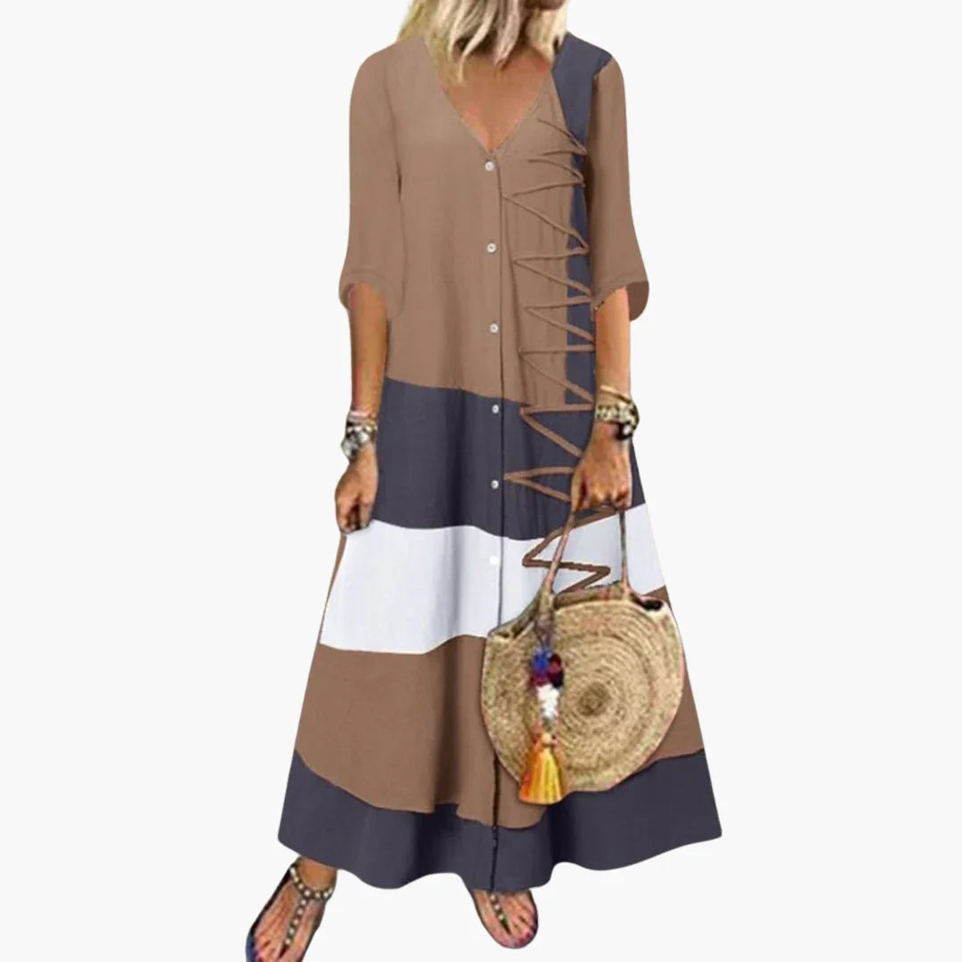 Bavane | Long Knit Dress for Women - V-Neck, Side Straps