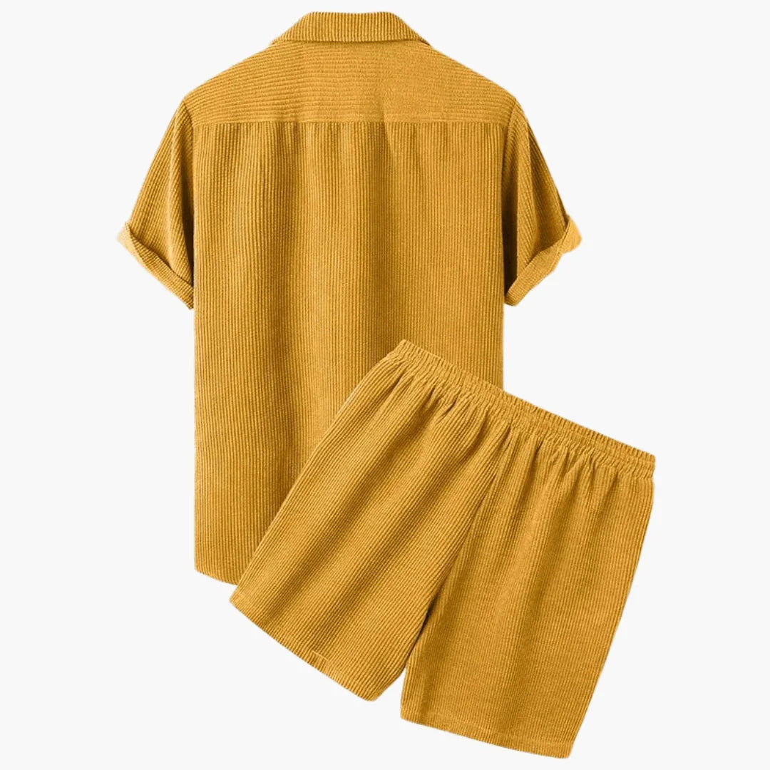 Cord Two-Piece Set for Men  Short Sleeve Shirt with Shorts
