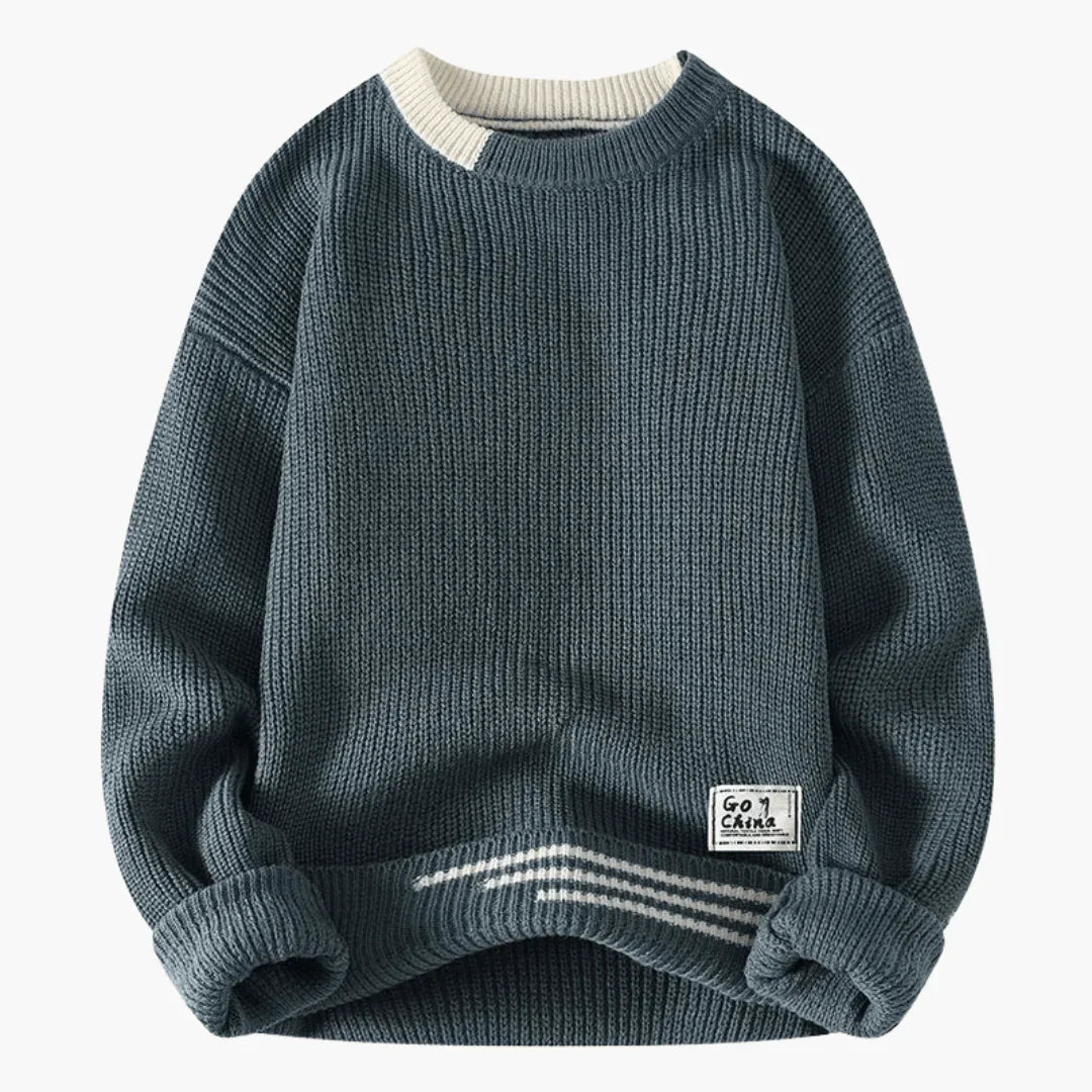 Men's sweater with round neckline and ribbed hem