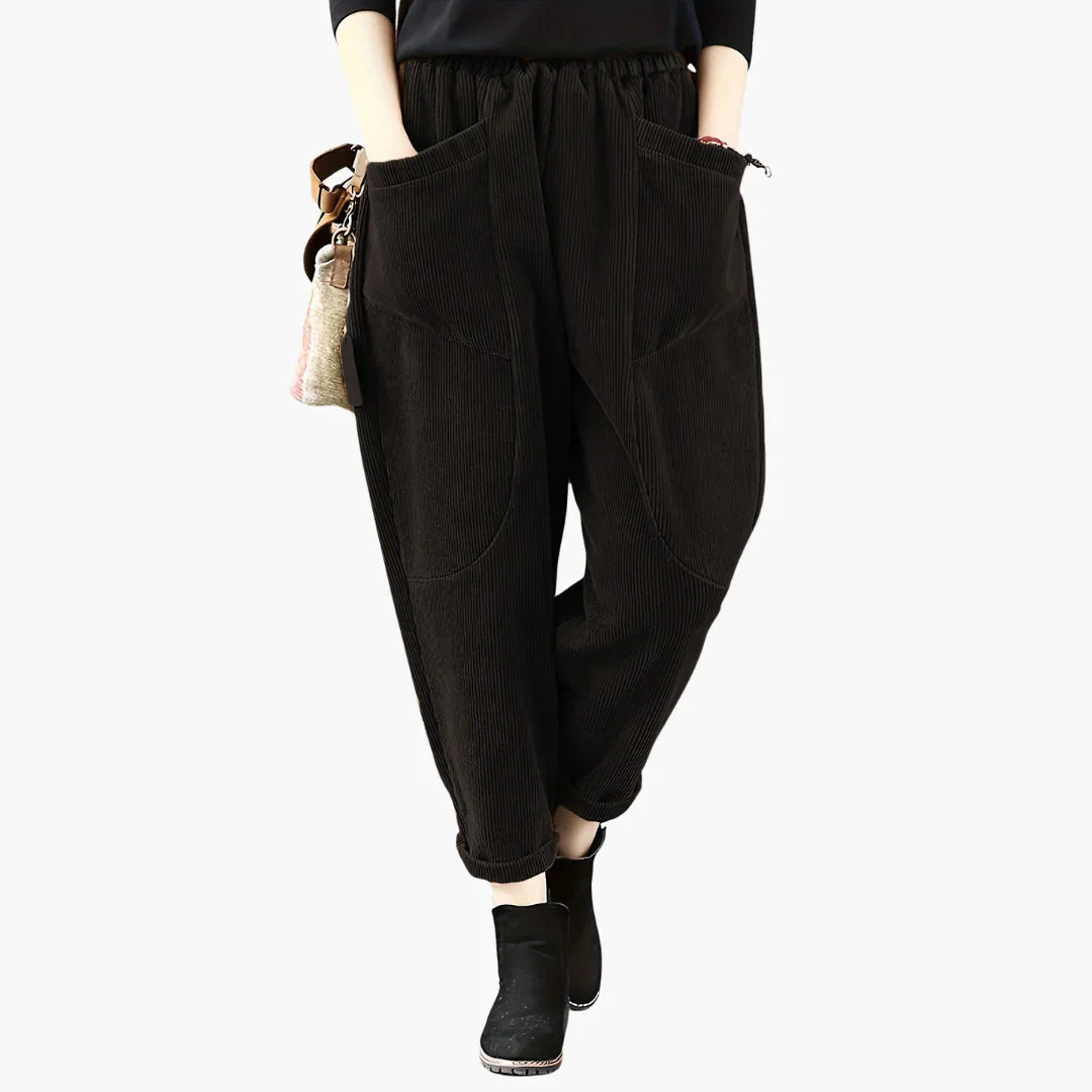 Women's Corduroy Pants with Wide Legs and Pockets