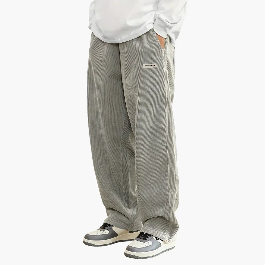 Men's Cord Pants with Elastic Waist and Pockets