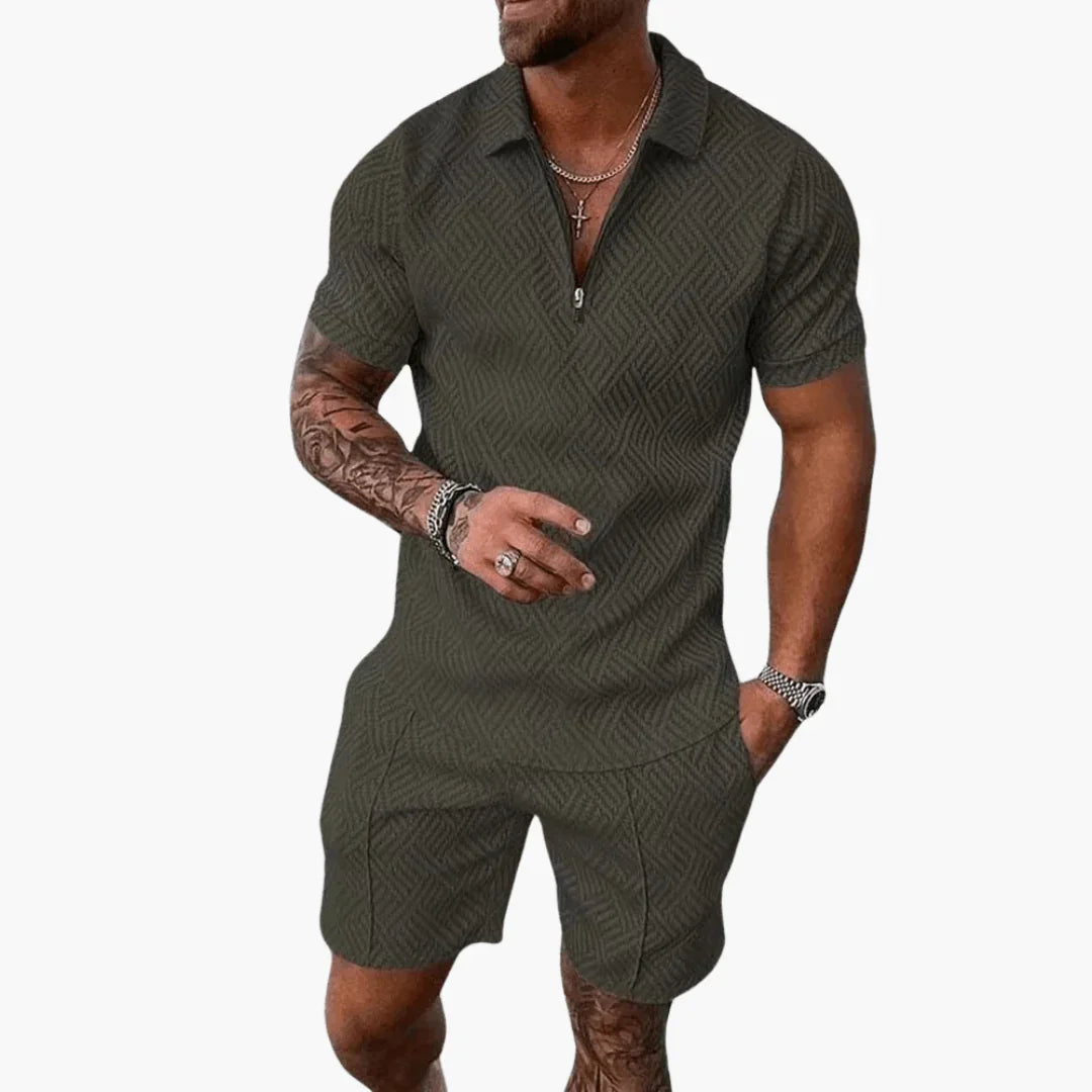Men's Polo Shirt and Shorts Set  With Zipper