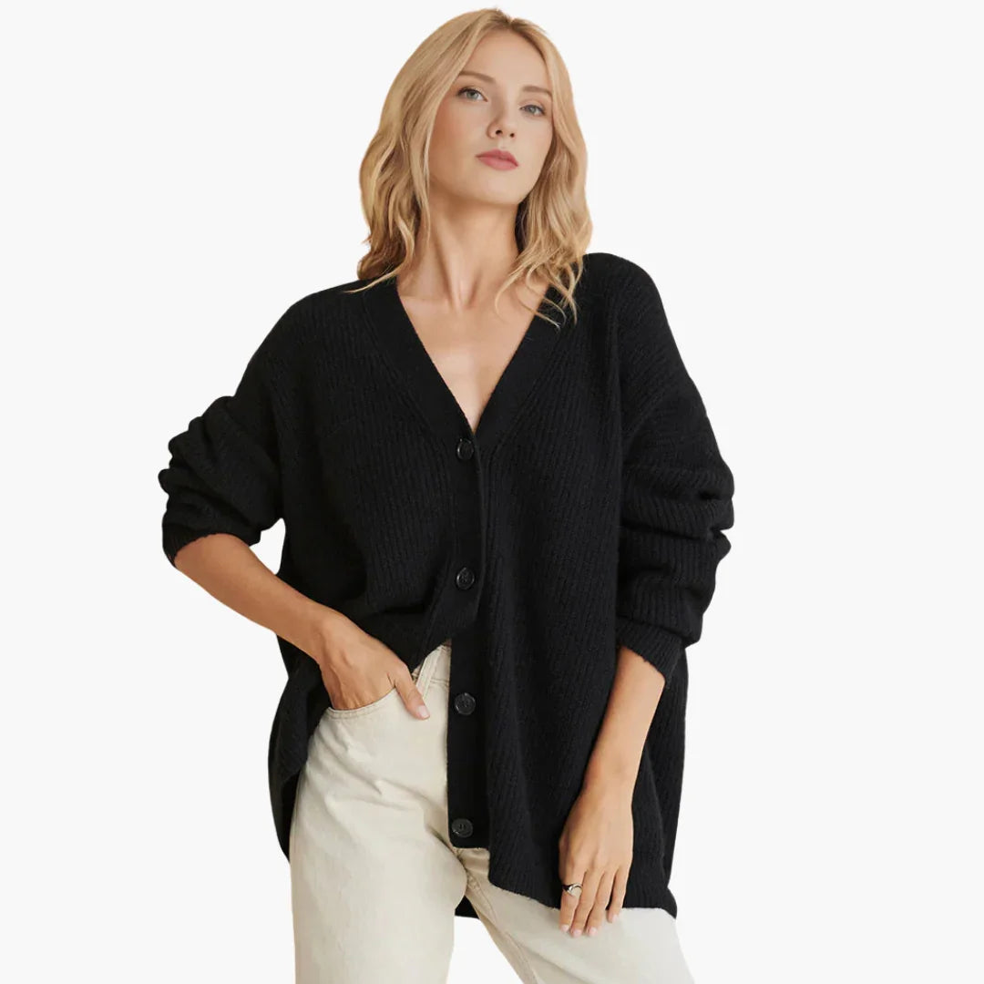 Women's Cardigan with V-Neck and Button Closure