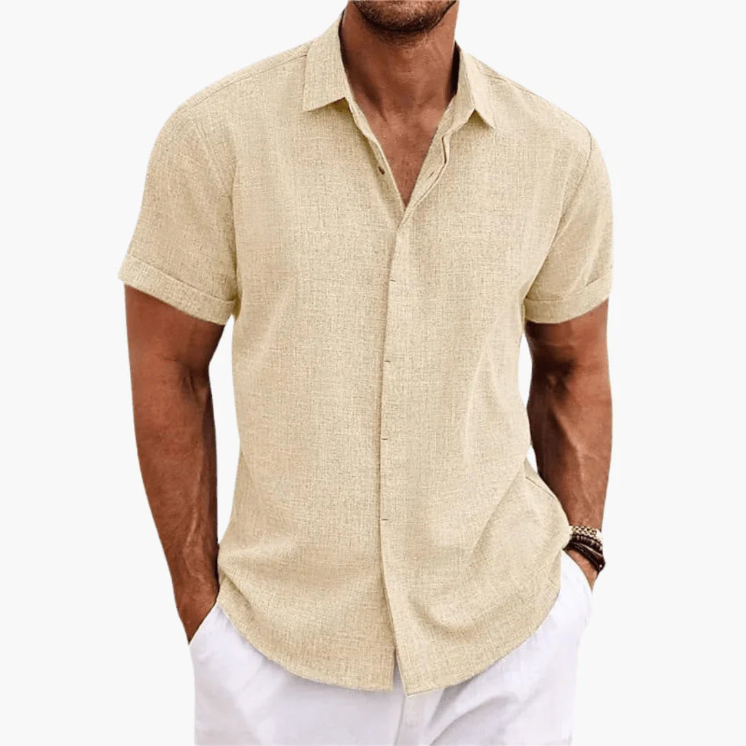 Men's Short Sleeve Shirt  Casual Button-Up Summer Blouse