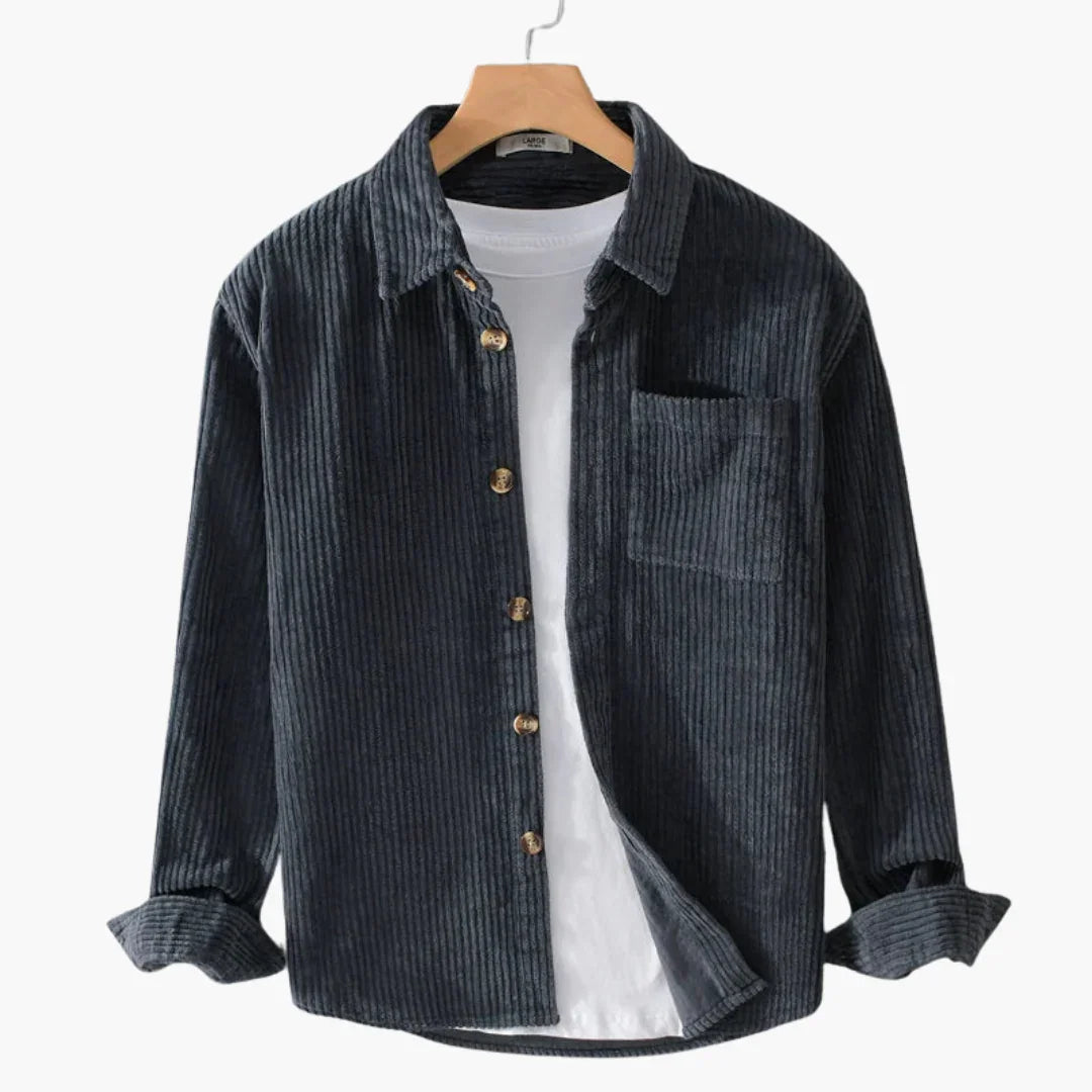 Cord Overshirt for Men - Oversized Long Sleeves and Button Placket