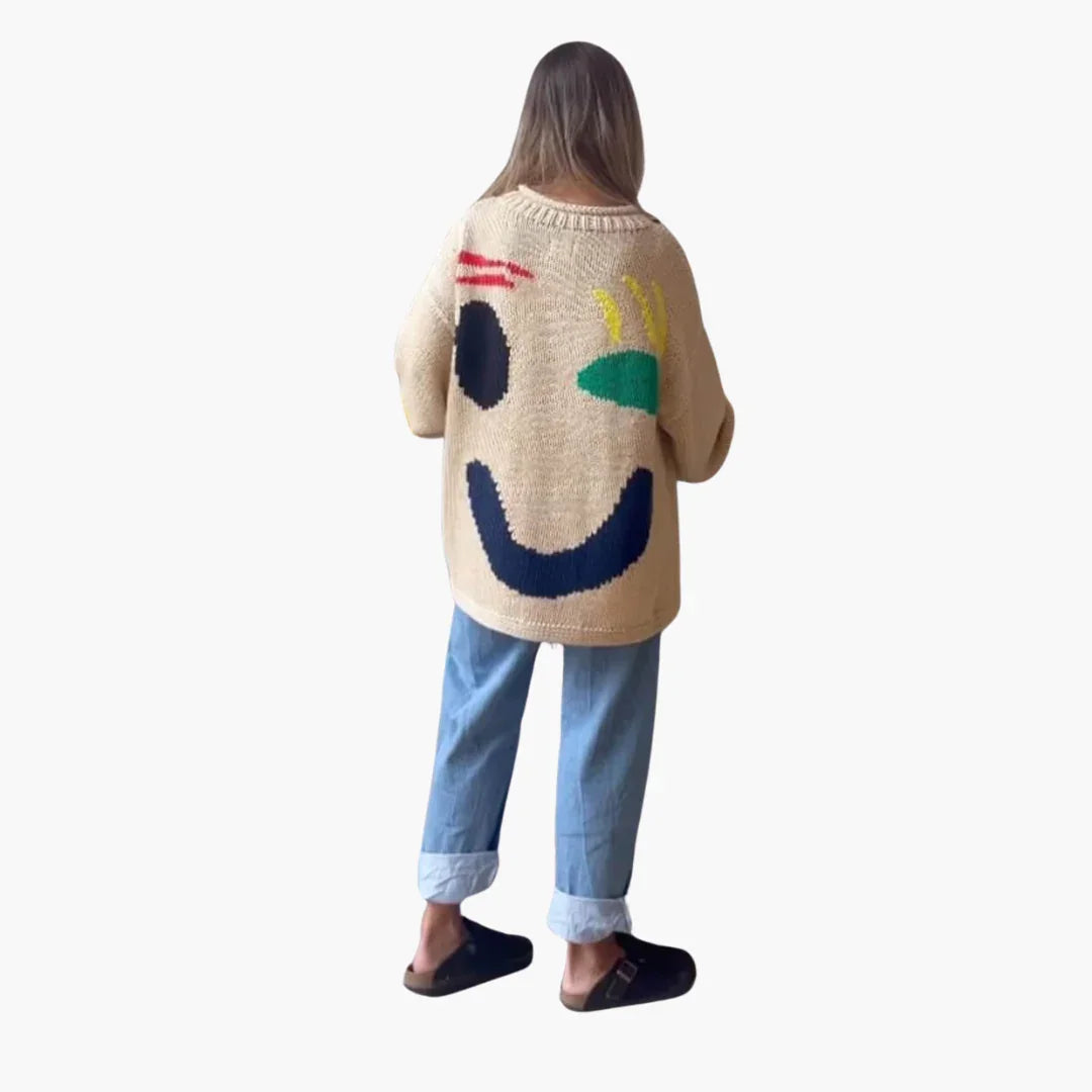 Knitted Sweater for Women - with Oversized Fit and Smiley Design