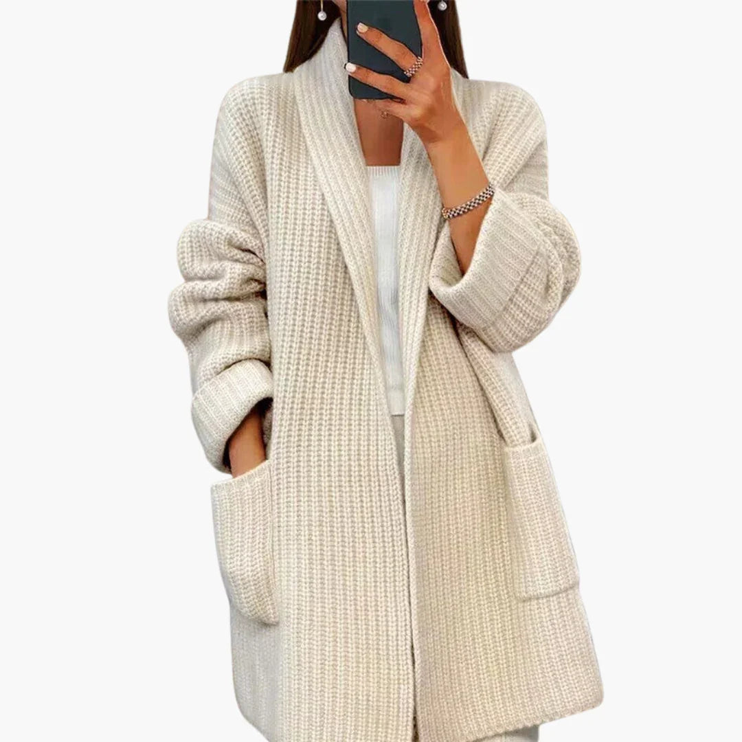 Women's Knit Cardigan with V-Neck and Front Pockets