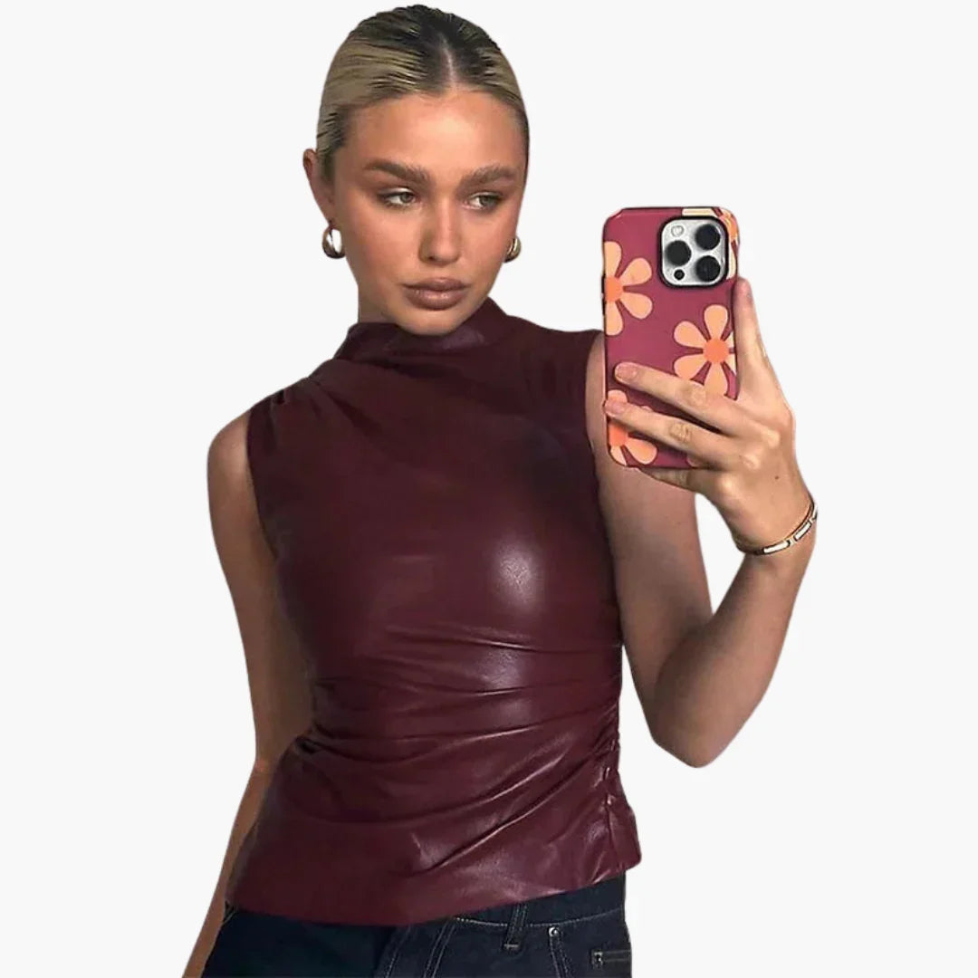 Faux Leather Top for Women  Sleeveless, Elegant Design