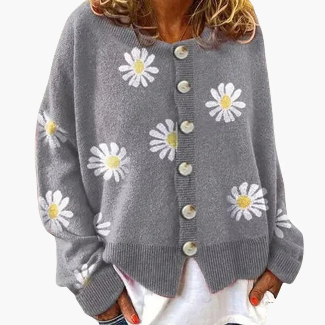 Women's Cardigan with Button Closure and Floral Pattern