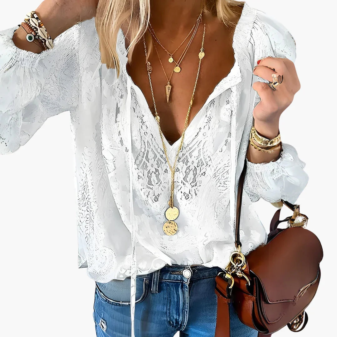 Boho Blouse with Slit Neckline for Women - Airy & Elegant