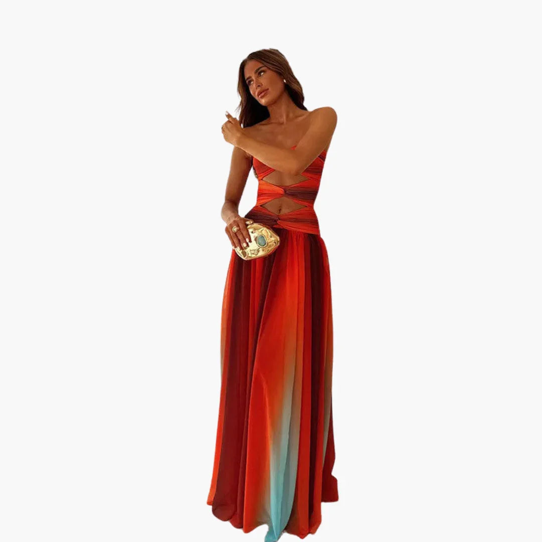 Colorful Cut-Out Maxi Dress for Women - Bandeau & Gradient