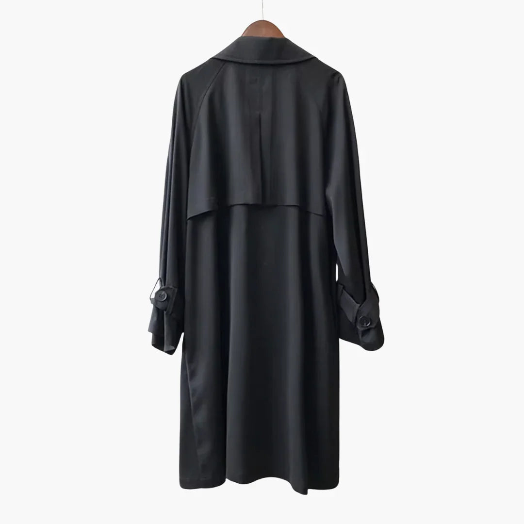 Women's Trench Coat with Lapel Collar and Double-Breasted Closure