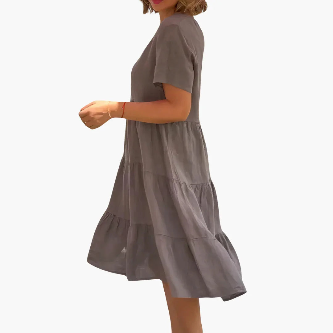 Flowing V-Neck Dress for Women - Relaxed Fit