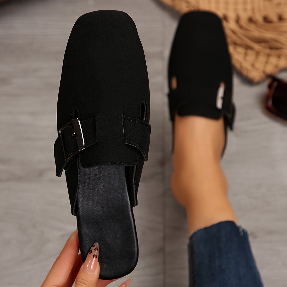 Women's Loafers with Square Toe and Buckle