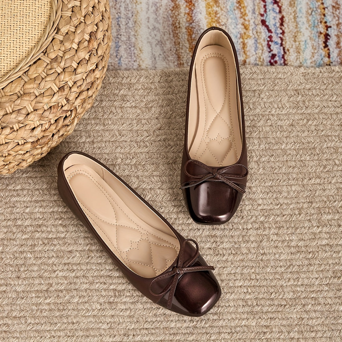 Women's Flat Shoes with Square Toe and Slip On