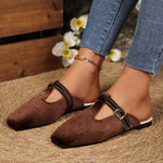 Women's Flat Sandals with T Strap and Buckle