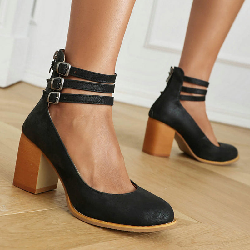 Womens Orthopedic Sandals with Ankle Strap and Block Heel