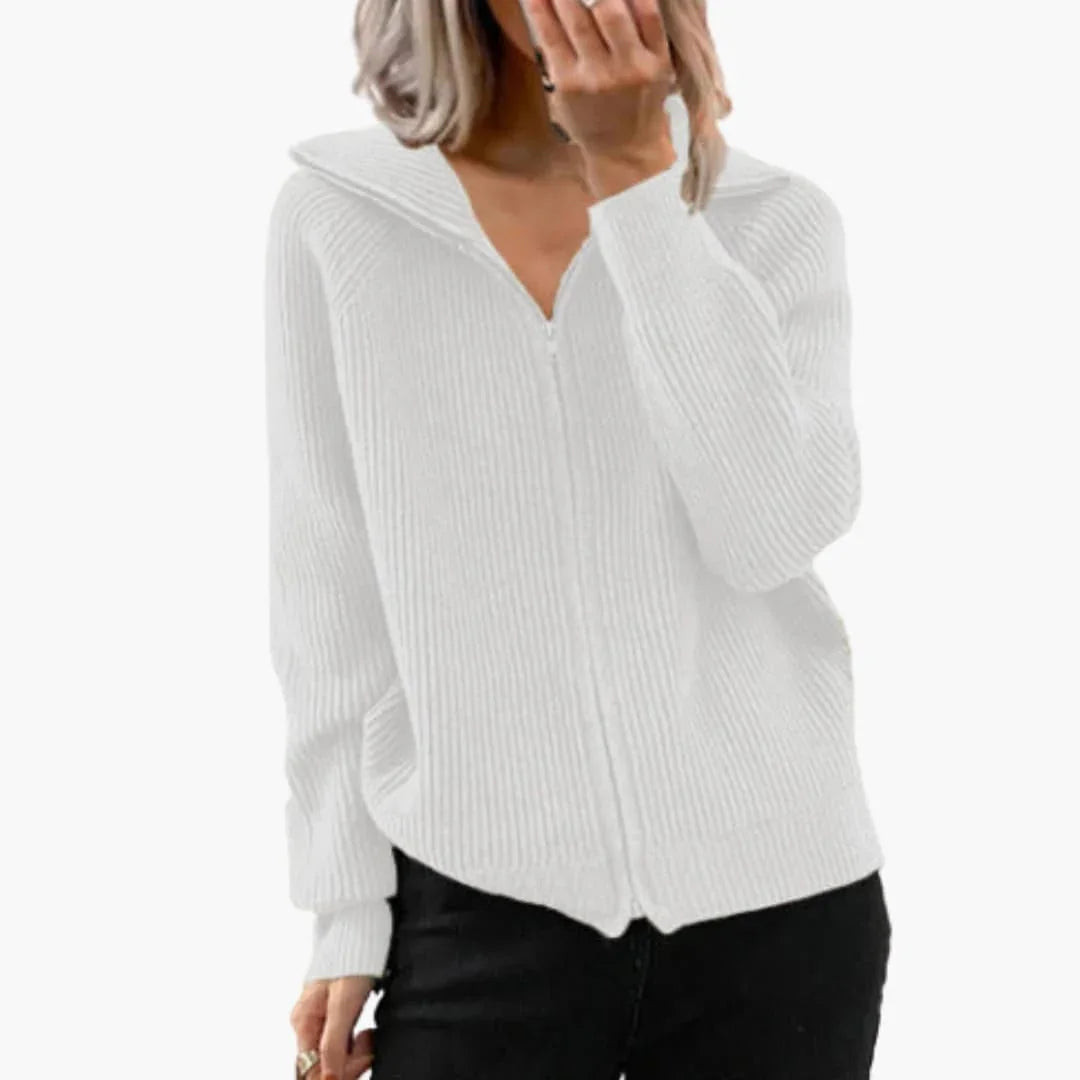 Women's Zip-Up Hoodie with Ribbed Texture