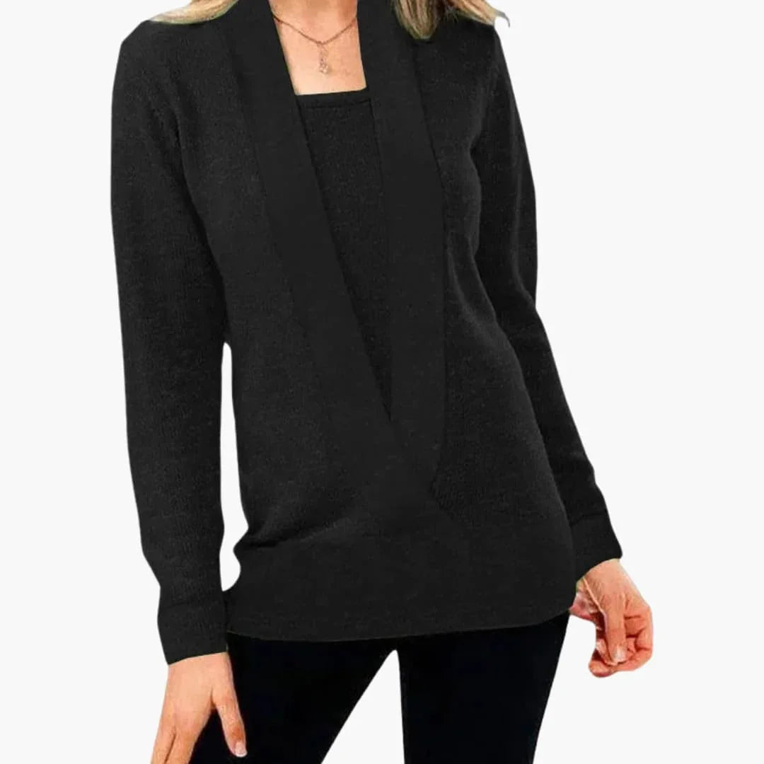 Women's sweater with deep V-neck and long sleeves