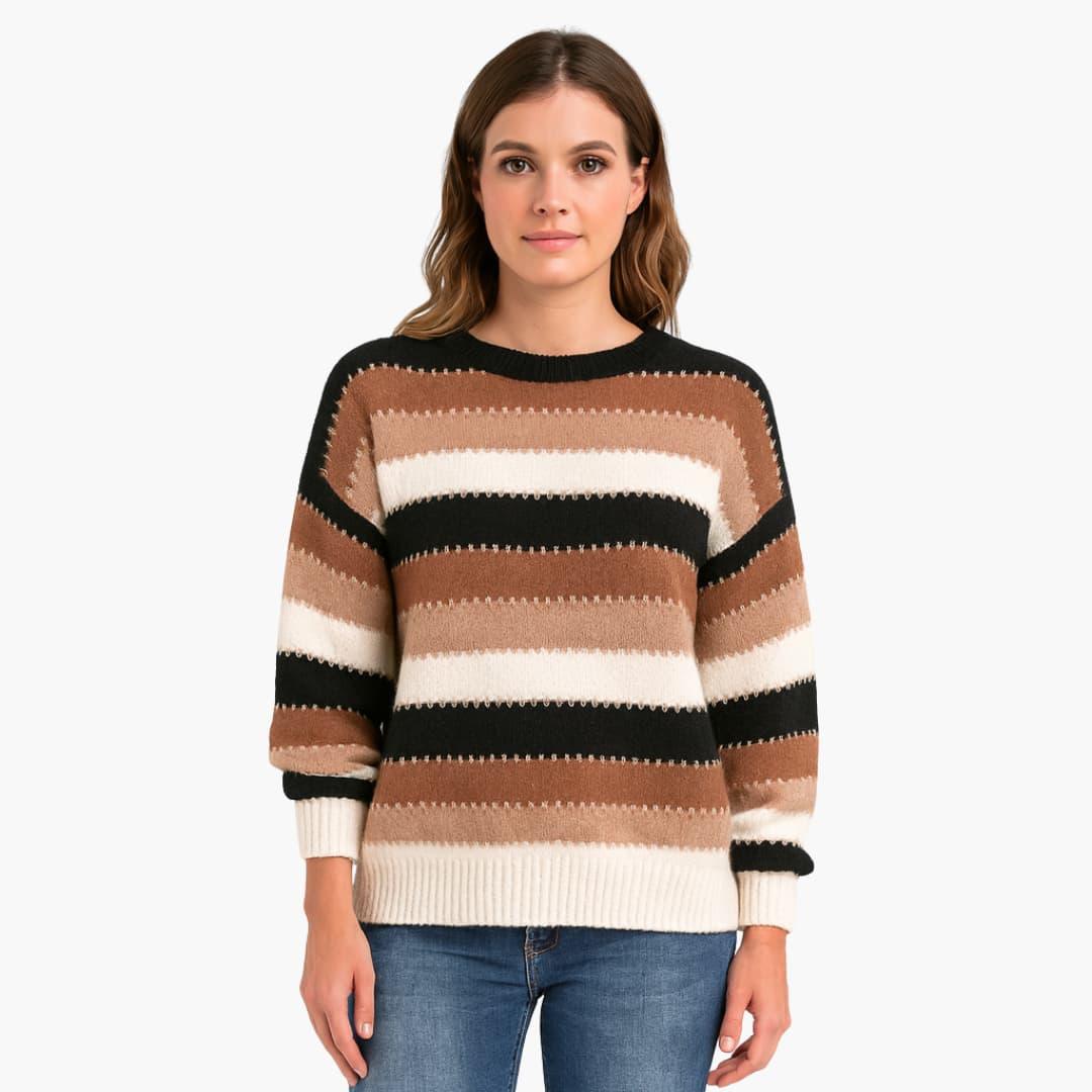 Women's sweater with round neckline and striped surface