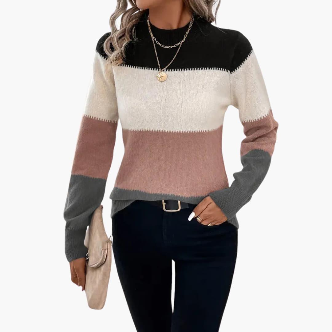 Bavane | Women's Pullover with Round Neck and Colorblock Design