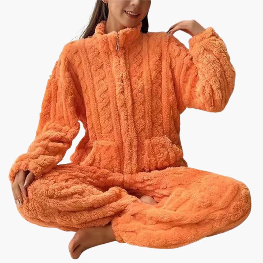 Women's Fleece Pajama Set with Zipper Top and Long Pants