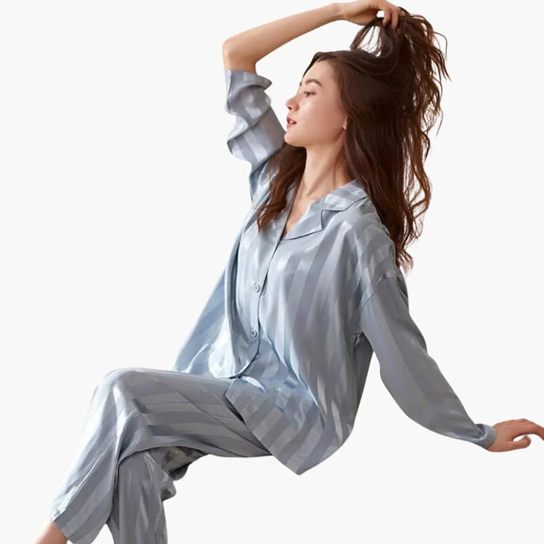 Women's Satin Pajama Set with Long Sleeve Shirt and Pants