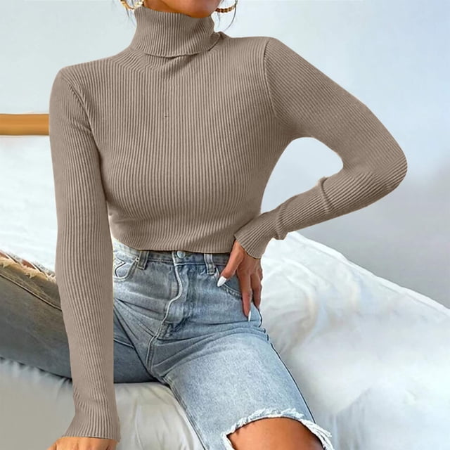 Women's Turtleneck Sweater with Ribbed Surface and Long Sleeves