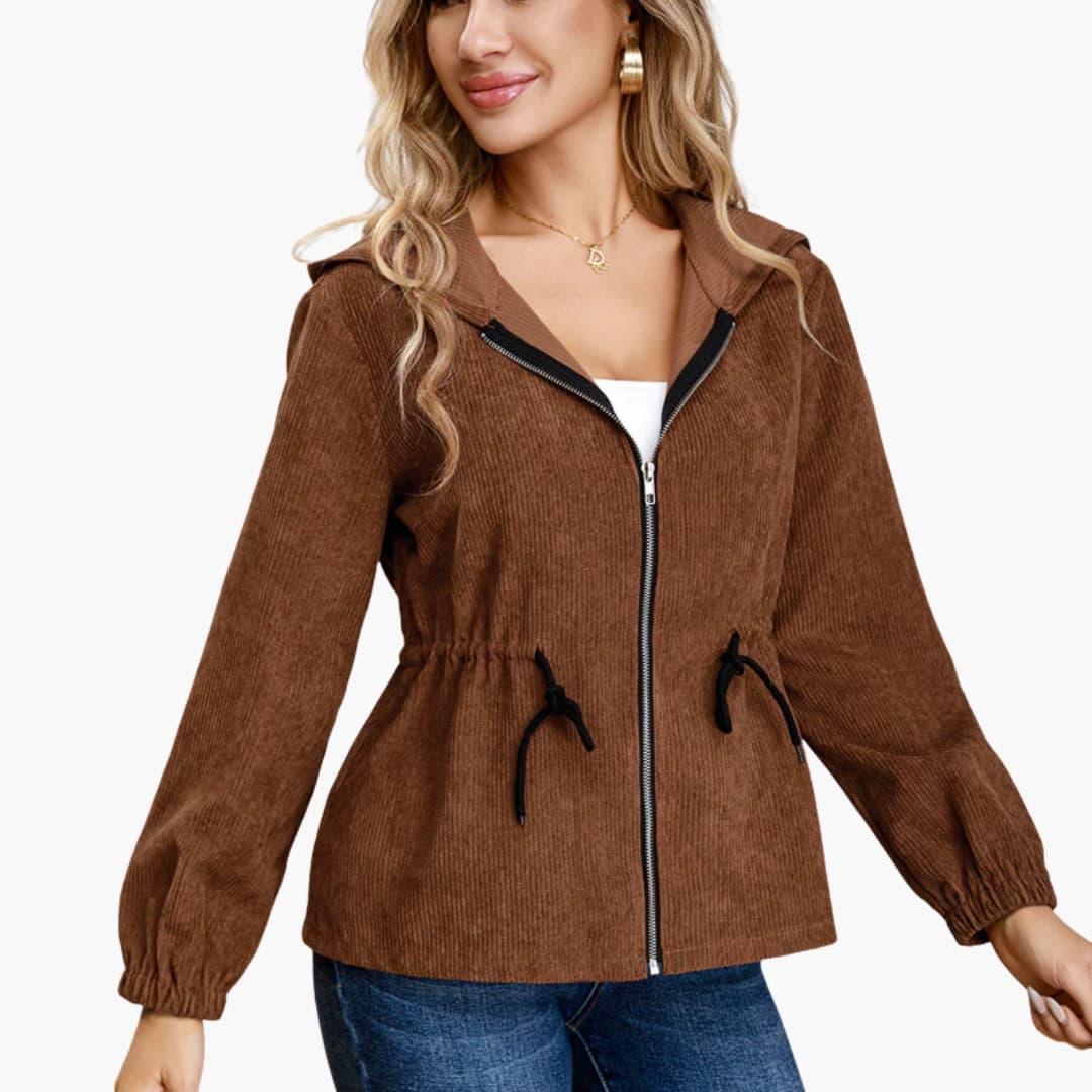 Women's Cord Jacket with Hood and Drawstring
