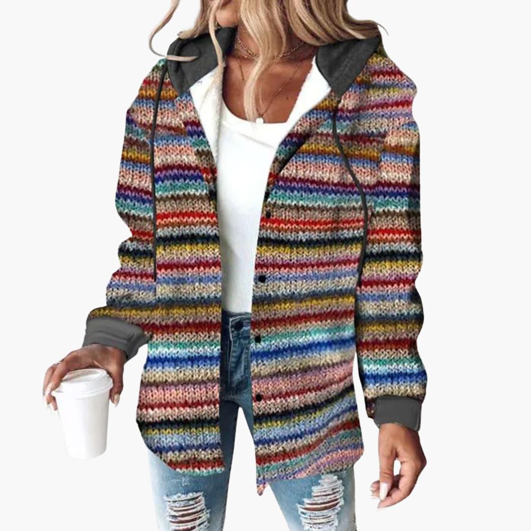 Warm Women's Knit Cardigan with Hood - Elegant Button-Down Cardigan