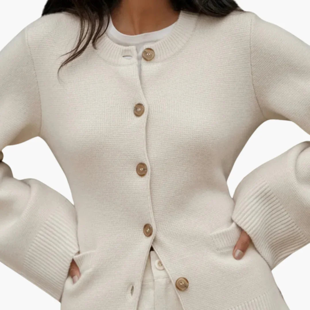 Women's Cardigan with Buttons and Round Neck