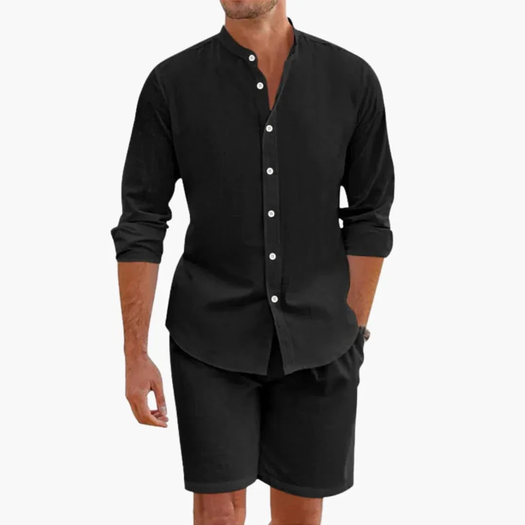 Men's Summer Two-Piece Linen Blend Set with Shirt and Shorts