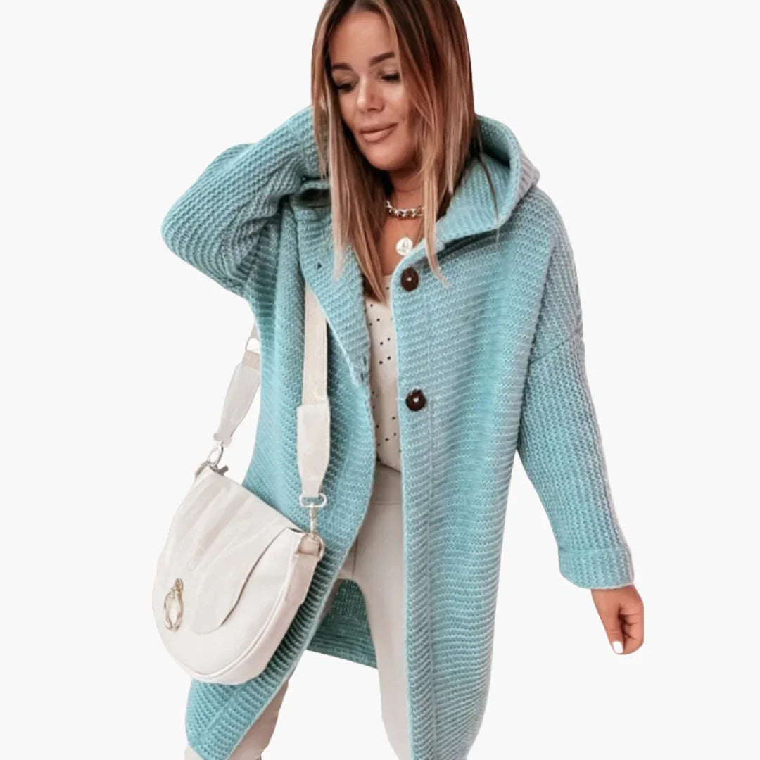 Women's Hooded Cardigan with Open Cut and Long Sleeves