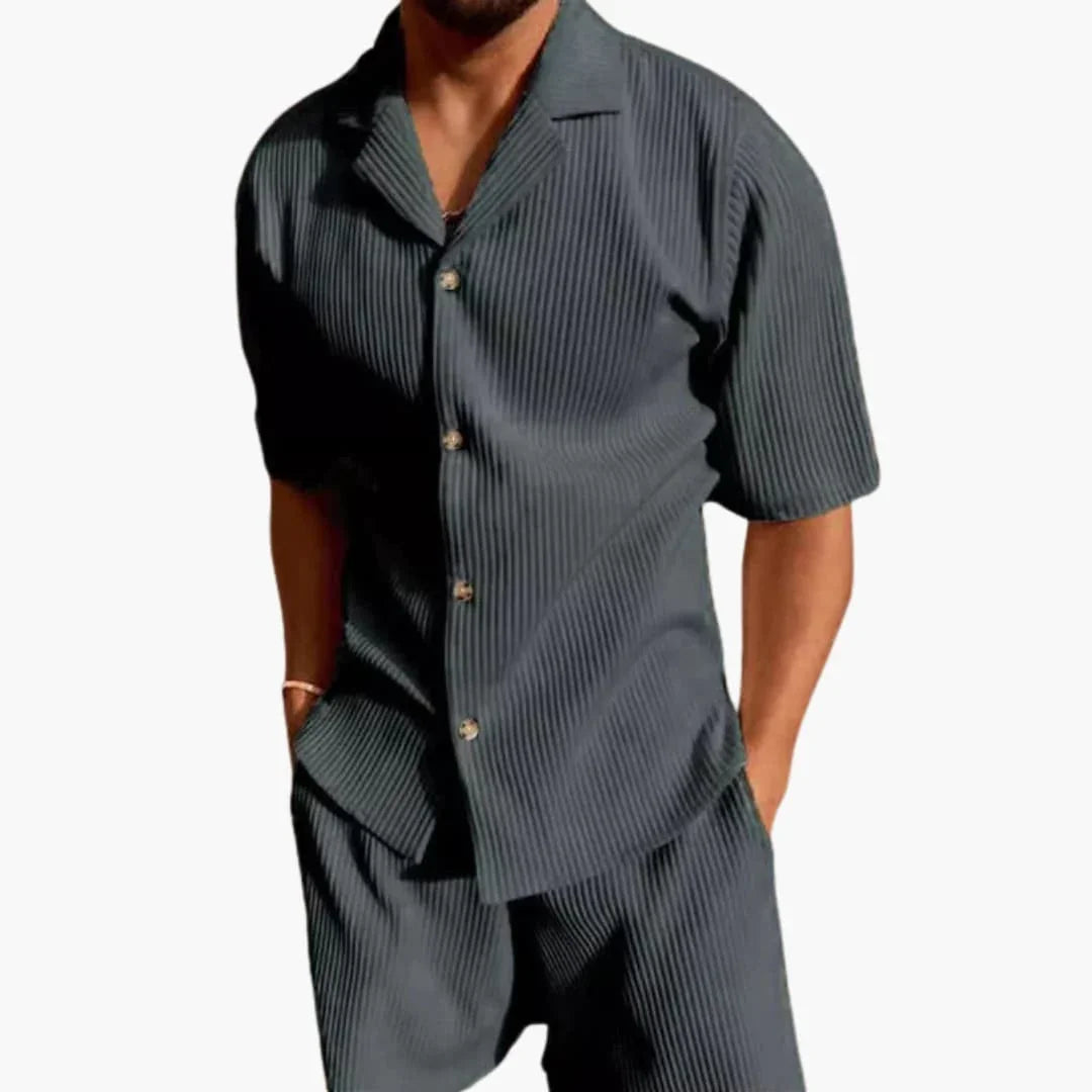 Men's Summer Set in Textured Fabric with Short-Sleeve Shirt