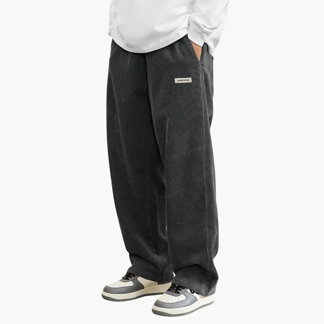 Men's Cord Pants with Elastic Waist and Pockets