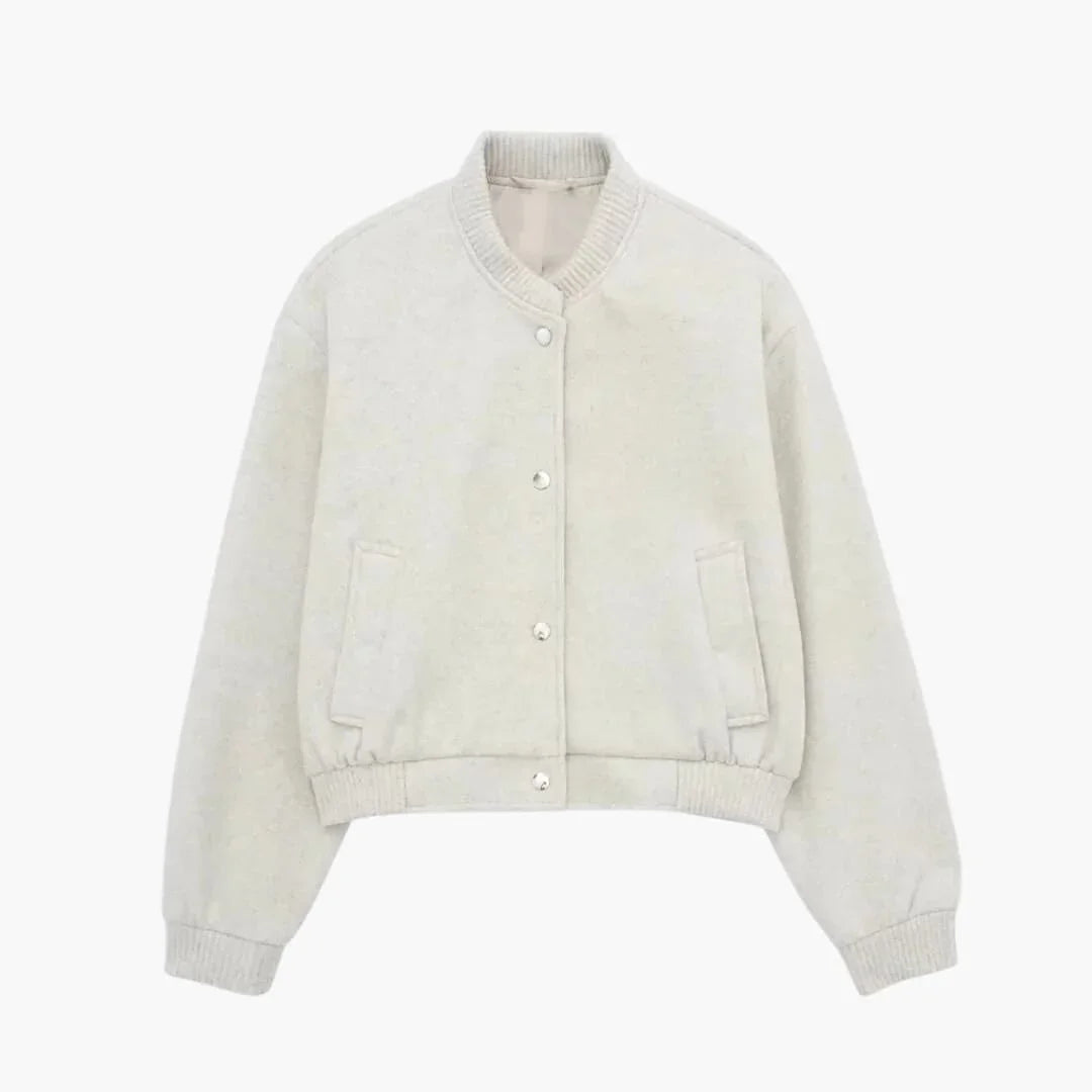 Bavane | Women's Cropped Bomber Jacket with Button Closure and Side Pockets