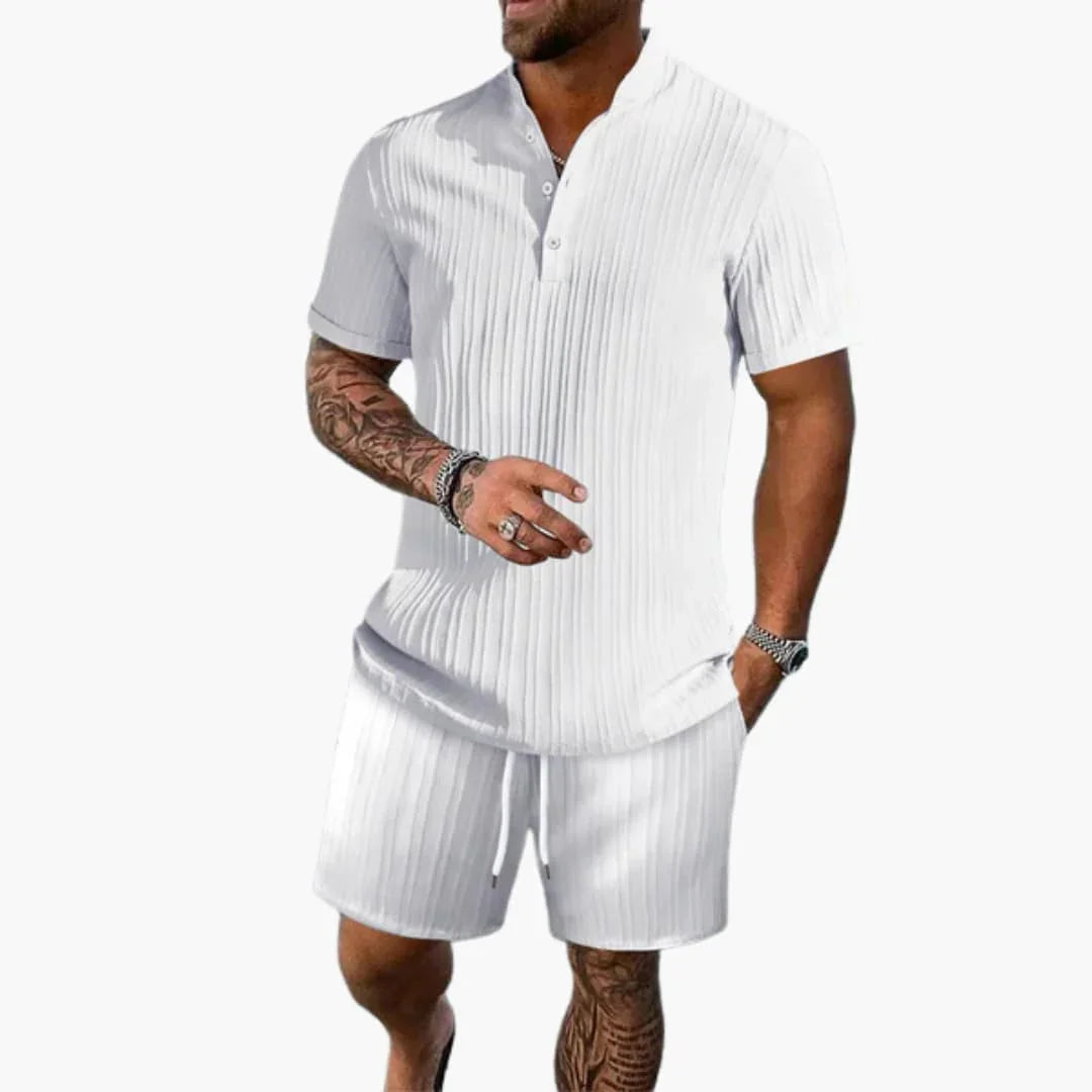 Men's Summer Set with Polo Shirt and Shorts in Ribbed Fabric