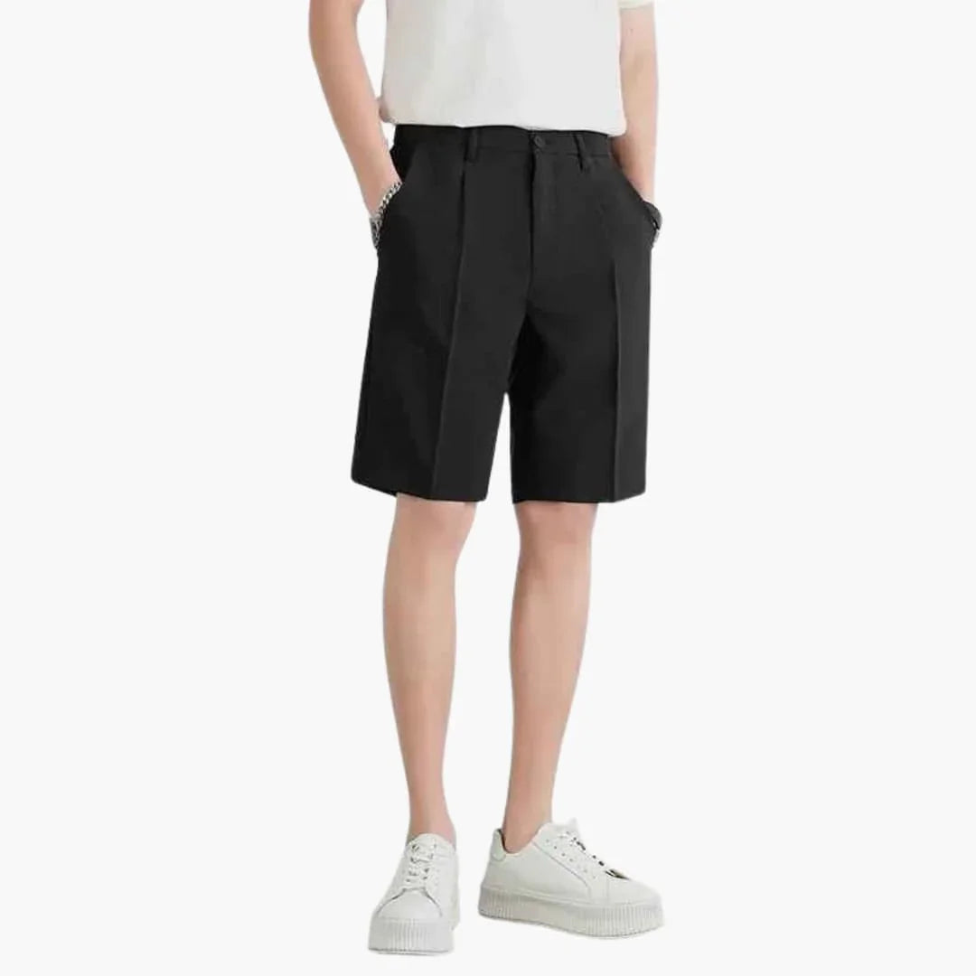 Men's Summer Shorts with Pleats, Zipper, and Slim Fit
