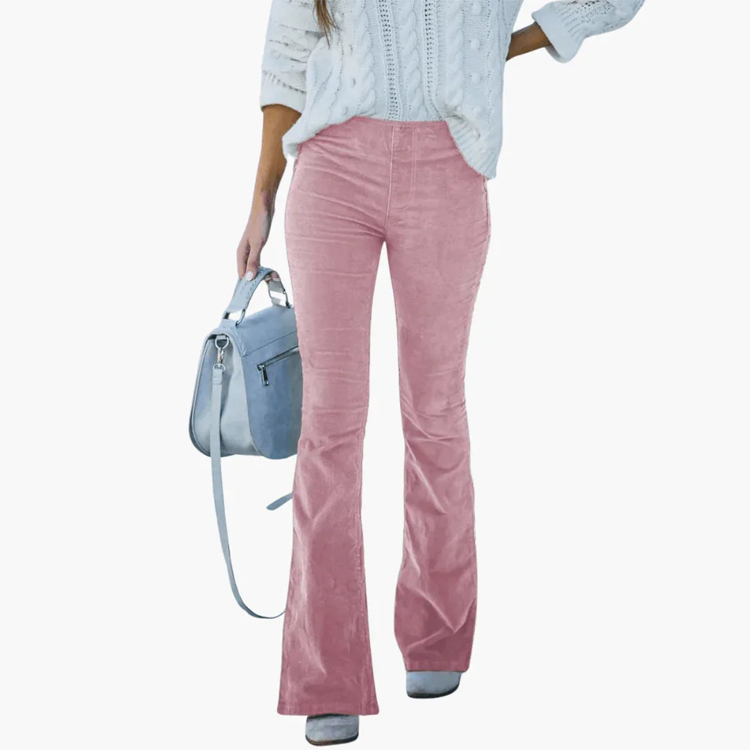 Womens Flared Corduroy Pants - High Waist Vintage Style