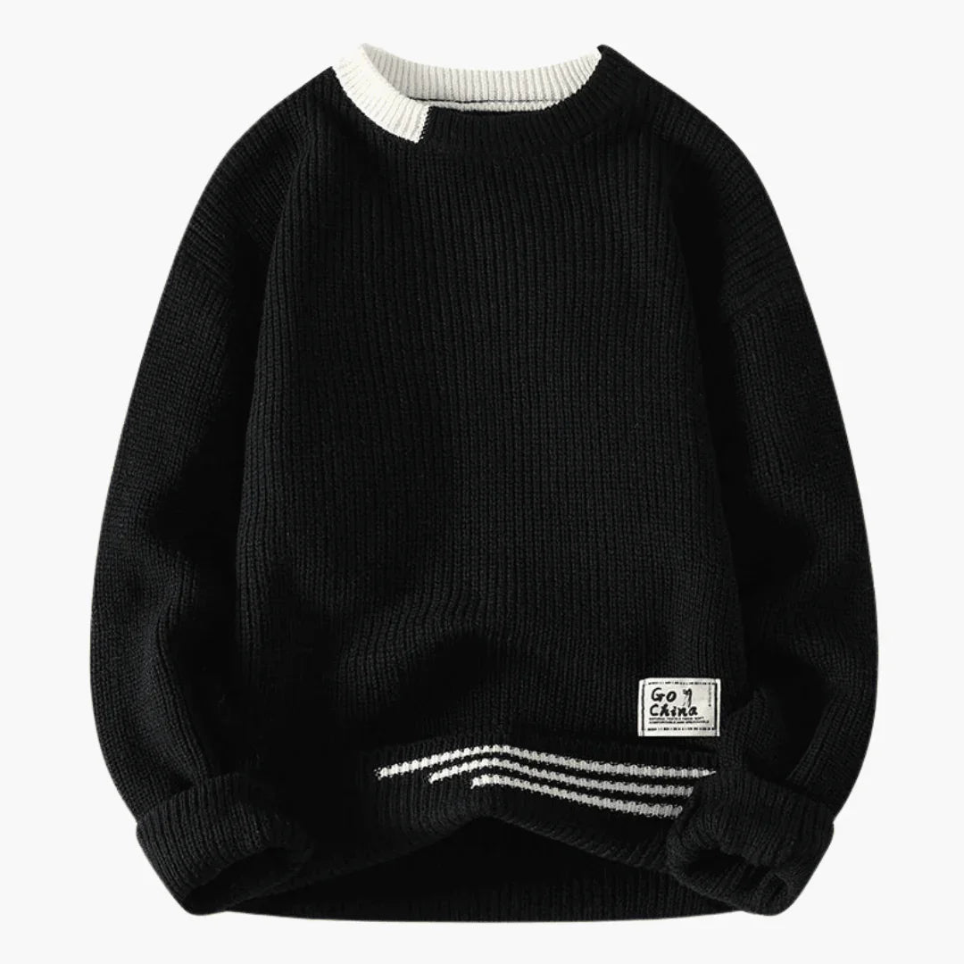 Men's sweater with round neckline and ribbed hem